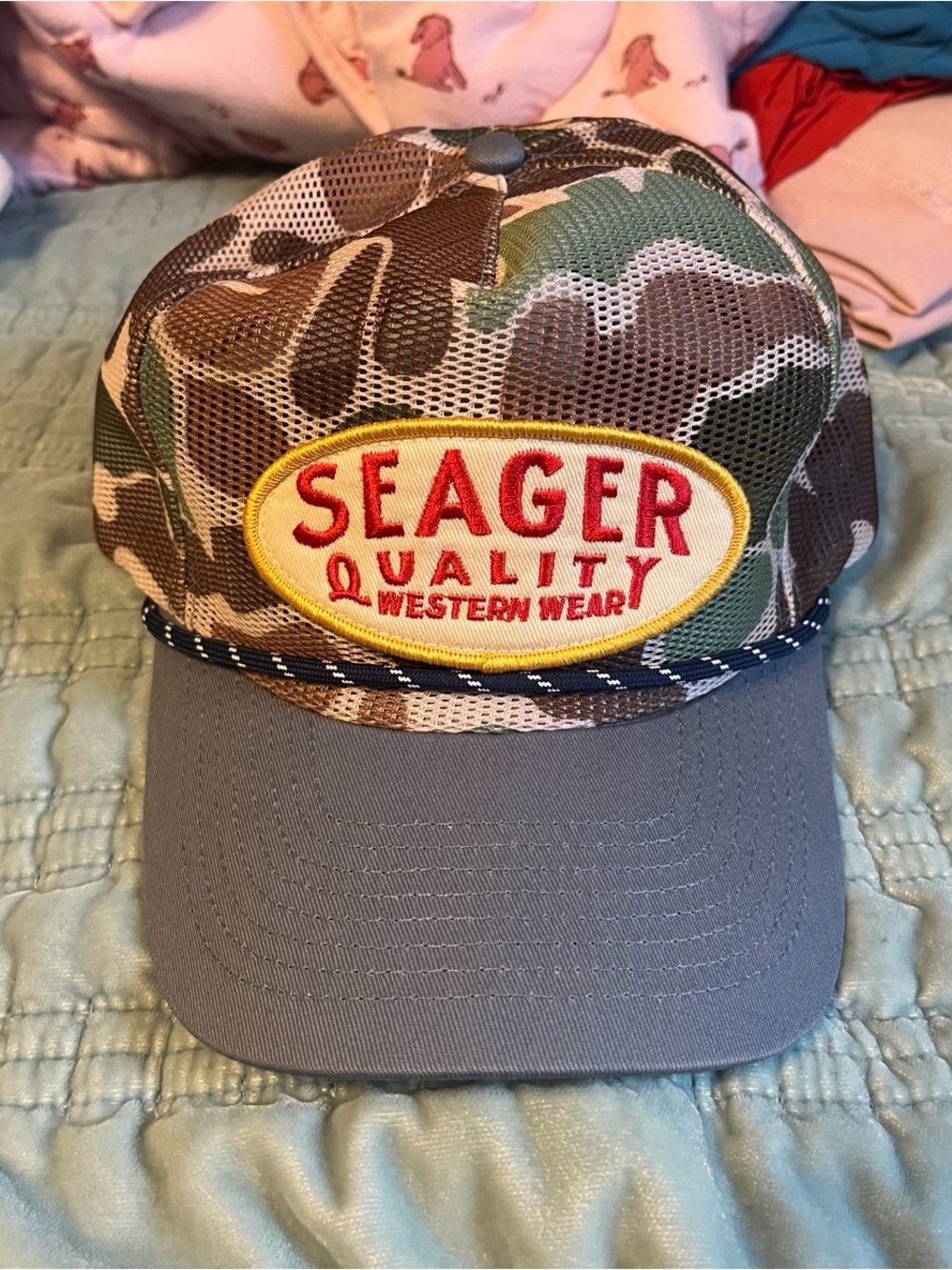 Seager Quality Western Wear Camouflage Mesh Trucker Hat - Green/Brown/Gray